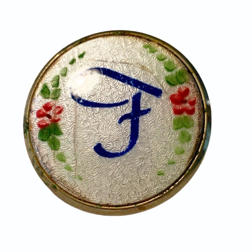 Vintage floral monogram letter F brooch pin